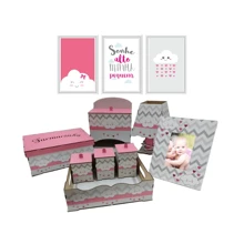 婴儿卫生用品套装云卧室装饰带三件套框架 - 淺粉色 - 查看 1