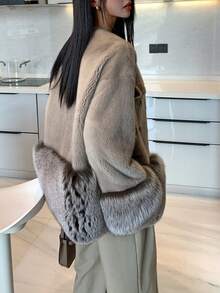 Women's Solid V-Neck Mink Cashmere Cardigan - Grey - View 3