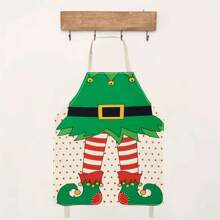 1 件圣诞驯鹿、“HoHoHo”和圣诞老人 3D 图案亚麻围裙，适合家庭烹饪、厨房和烹饪爱好者 - 彩色 - 查看 8