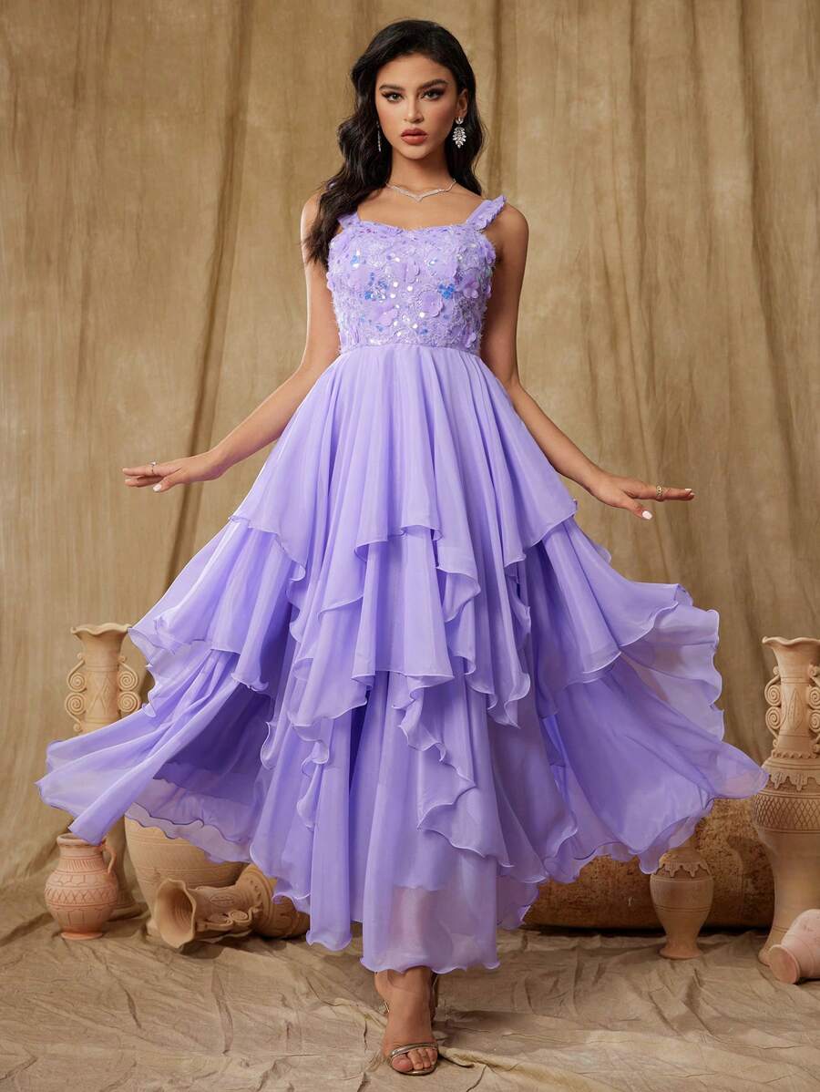 Sequined Patchwork Layered Cake Dress