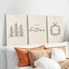 Bộ 3 món đồ trang trí Giáng sinh tối giản. Đồ trang trí Giáng sinh vui vẻ, Đồ trang trí nhà Giáng sinh. Đen và be, Đồ trang trí Giáng sinh, Biển báo Giáng sinh, Tranh nghệ thuật Giáng sinh trên vải canvas - Đồ trang trí phòng có khung - Nhiều màu - Xem 1