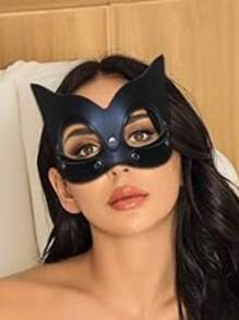 1pc Halloween Black PU Leather Cat Mask For Women, Masquerade Eye Mask Or Superhero Mask For Halloween Party Cosplay Costume,Suitable For Carnival Party,Christmas