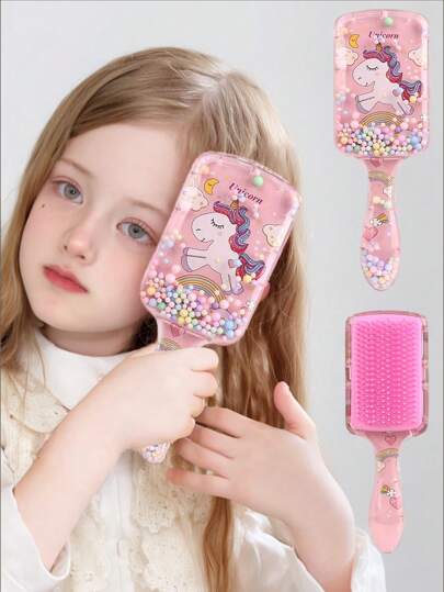 1 件装卡通梳防静电按摩发刷，带独角兽图案，适合女孩