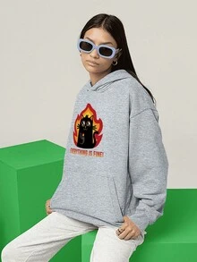 Sweatshirt Meme Kitten Cat Cat It's All Okay  2481 GEEK FLOW - 灰色 - 查看 6