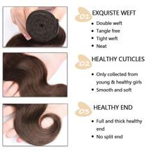 Color #4 Bundles Chocolate Brown Body Wave Human Hair Bundles Brazilian Color #4 Body Wave Bundles 3 Bundles Human Hair Dark Brown Bundles Remy Hair Extensions - S4 - View 3