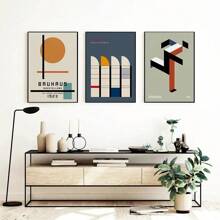 1 pieza Póster de la exposición Bauhaus Silla Pintura en lienzo geométrica abstracta minimalista de un hombre corriendo en naranja y negro para decoración de pared del hogar sin marco - Multicolor - Ver 7