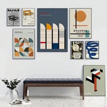 1 pieza Póster de la exposición Bauhaus Silla Pintura en lienzo geométrica abstracta minimalista de un hombre corriendo en naranja y negro para decoración de pared del hogar sin marco - Multicolor - Ver 5