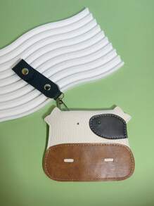 一款塑料頭牛設計多功能卡通薄款錢包，防盜防磁卡片套鑰匙扣，適合大學生日常通勤假期旅遊男女兒童紀念日情人節禮物 - 白色 - 查看 1