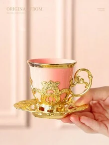 4pcs/12pcs Electroplated Porcelain Aroma Coffee Cup & Saucer Sets, European Style Gold Rimmed, 2 Cups 2 Saucers/6 Cups 6 Saucers Coffee Cup Gift Set (4pcs/12pcs Include Saucers) Back To School