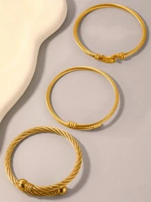 3 件套女士不锈钢扭纹编织简约手链