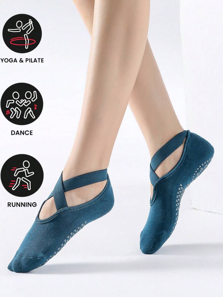 Calcetines De Ballet Suaves Y Cálidos Con Suela De Terry, Punta Redonda Y Moda Antideslizante - azul real - Ver 1