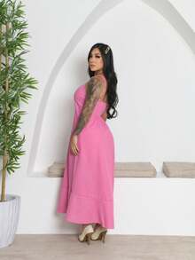 Vestido Longo Feminino Linho - Rosa Bebê - Visão 2