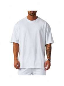 Men's Oversized Plain T-Shirt 100% Cotton Up To Plus Size G3 - 白色 - 查看 2