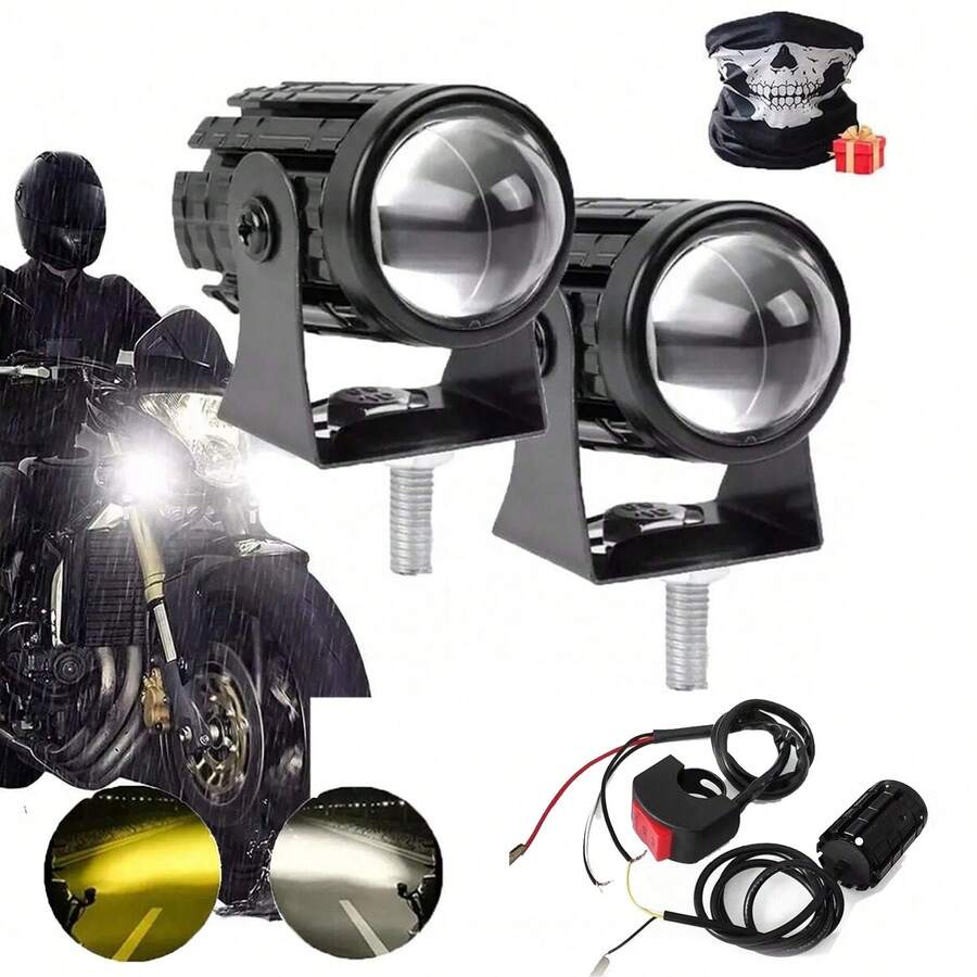 Par Faros Auxiliares Luces Led Moto Doble Color Impermeable - Negro - Ver 1