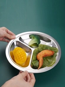 4 件装不锈钢圆形分隔盘，晚餐小吃盘，带 3 个隔间，分隔托盘食物盛菜盘，适合儿童、成人、露营、午餐和晚餐圣诞礼物 - 彩色 - 查看 5