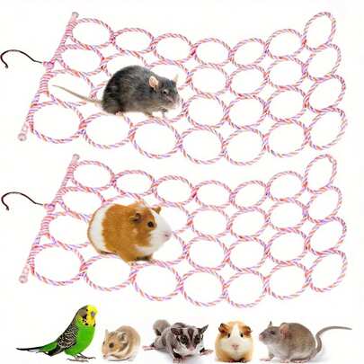 1pc Rat Climbing Rope Net Toy For Cage, Bird Hemp Rope Perch Swing, Ladder Rope Bridge Hanging Hammock, Small Animal Activity Toy For Mouse, Mice, Parrot, Bird,Random Color Shipping