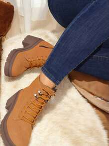 botas de tacón grueso para mujer - Camel - Ver 2