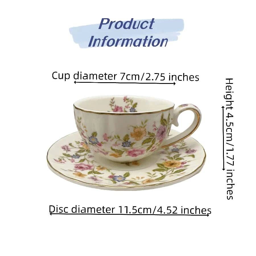 Exquisite European Style 6pcs 90ml Pumpkin Cup And Saucer Set, Floral