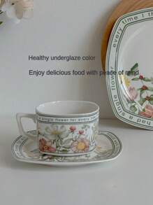 2 件陶瓷咖啡杯碟套装，瓷器茶具，高端骨瓷茶具，包括带有完美印花图案的杯子和碟子，是送给朋友、妈妈、爸爸、男朋友、女朋友的理想礼物，优雅的花卉设计茶杯和碟子，卡布奇诺、拿铁杯，非常适合家庭、办公室、派对、生日、婚礼返校礼物