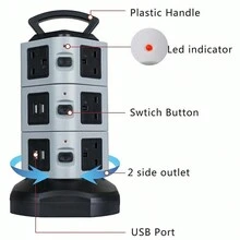 EXTENTION LEAD VERTICAL POWER STRIP TOWER MULTI PLUG USB UK SOCKET 2M CABLE - Black and White - View 5