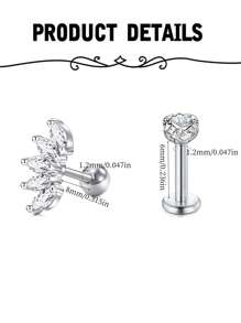 8pcs Stainless Steel Ear Ring  Tragus Cartilage Hoop Cartilage Earring Stud Ear Bone Stud CZ Serpentine Butterfly 16G Body Piercing Jewelry Mix And Match Stylish, Simple And Comfortable To Wear - Ear Bone Studs - View 2