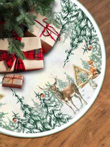 1Pc Christmas Tree Skirt, Christmas Tree Reindeer Design Christmas Tree Mat, Christmas Decorations, Holiday Festive Party Decorations, Christmas Tree Decorations, Home Decor, Xmas Decor, Christmas Gift, Christmas Ornament, Living Room Decor, 2026 New Year Decor