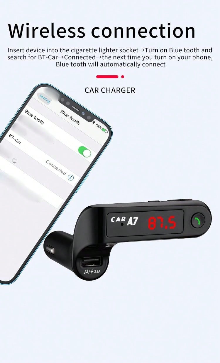 Car Charger With Bluetooth Hands-Free Calling & FM Transmitter Function_voghion.com