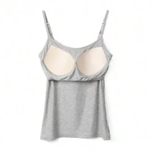 2 In 1 Built In Bra Women Cami Vest Camisole Tank Top Underwear Undershirts Sports Yoga Casual Padded Bra - 灰色 - 查看 4