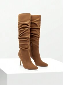 Knee High Boots For Women, Pointed Toe Stiletto High Heel Slouchy Suede Sexy Comfortable All-Day Wear For Dating And Party Tall Boots - 棕色 - 查看 8