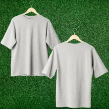 Unisex Plain Oversized T-Shirt Premium Cotton Round Neck - Xám - Xem 1