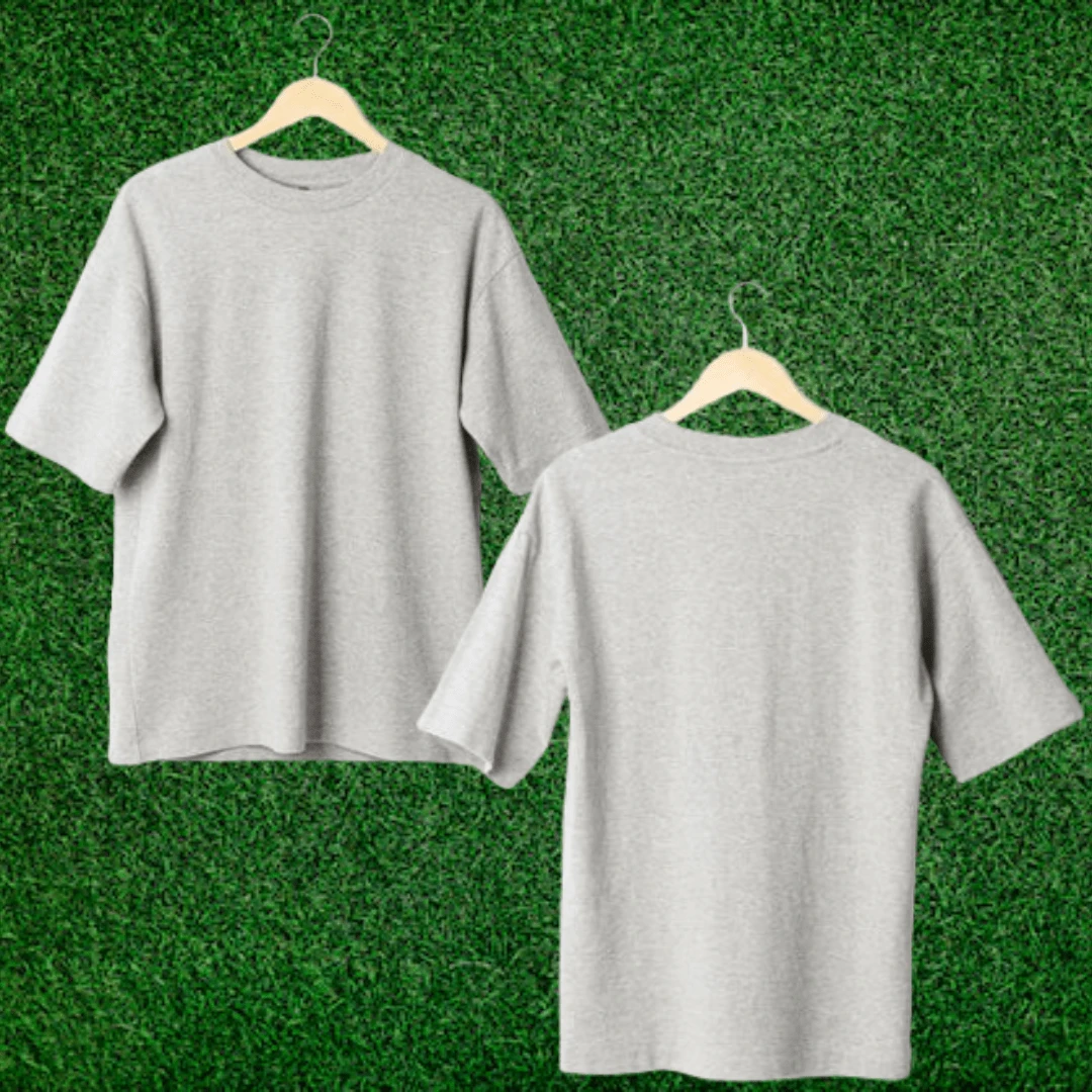 Unisex Plain Oversized T-Shirt Premium Cotton Round Neck - Xám - Xem 1