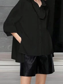 Autumn And Winter Solid Drop Shoulder Autumn And Winter Split Hem Shirt For