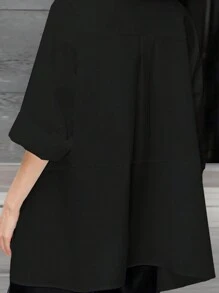 Autumn And Winter Solid Drop Shoulder Autumn And Winter Split Hem Shirt For