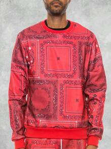 Men's Regular Fit Paisley Printed Fleece Long Sleeve Pullover Sweatshirt - Đỏ - Xem 4