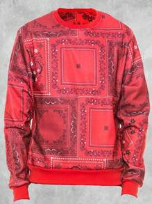 Men's Regular Fit Paisley Printed Fleece Long Sleeve Pullover Sweatshirt - Đỏ - Xem 1