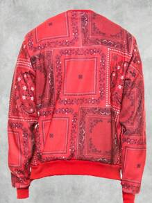 Men's Regular Fit Paisley Printed Fleece Long Sleeve Pullover Sweatshirt - Đỏ - Xem 3