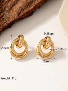 1对时尚精致圆形交叉哑光金色女士耳环，休闲日常佩戴 - 金黃色 - 查看 5