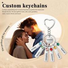 Gifts For Mom Personalized Family Keychain Custom Birthstones Keyring With Name Custom Engraved Heart Keyring,Dawg,Engraved,Durable,Sequines,Stainless,Vintage,Casual,Unisex,Hipster,Old Money,Stylish,Custom,Personalized,Unique,Customized,Ideal Gifts For Him,Ideal Gifts For Her,Boyfriend,Girlfriend,Family,Friends,Grandparents,Children,Her,For Anniversaries,For Birthdays,For Weddings,For Graduation,For Housewarming,Personalized Gifts For Women/Men,Personalized/Customized Keychain - Silver - View 3
