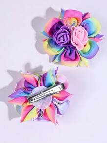 2个海军蓝花朵发夹，女士及女孩蓝色布艺花朵鳄鱼夹，白色花朵装饰，可爱花朵发夹，时尚发饰 - 彩色 - 查看 5