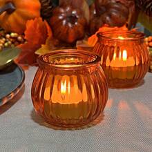 Fall Pumpkin Votive Candle Holders Set Of 6/12, Orange Glass Tealight Candle Holder For Wedding Table Centerpiece Halloween Thanksgiving Decoration - View 7