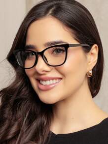 WOMEN'S CAT EYE GLASSES FRAME UV400 LENS NEGLECT - màu đen - Xem 1