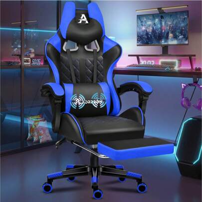 ALFORDSON Seat For Gaming With Poggiapiedi And Cuscino Lombare, Seat For Office Ergonomica For Computer With Reclinazione A 150°, Seat For Scrivania For Videogiochi In Pelle, Portata 180 Kg, Nero