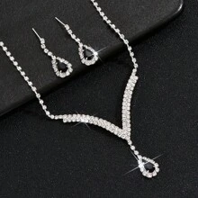 Women's Black Alloy Pendant Necklace And Earrings Set For Wedding 2 In 1 Jewelry Set - 銀色 - 查看 2