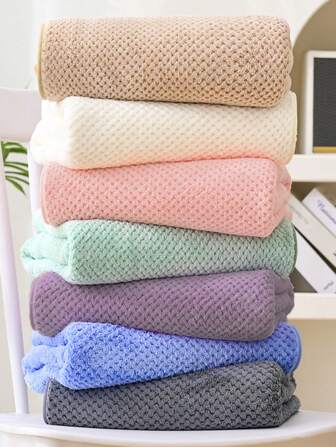 1pc Bath Towel, Multiple Colors, Minimalist Solid, Hollow Square Pattern, Made Of Polyester Fiber, Extra Large 88*175cm Or Small Face/Hand Towel 34*75cm, Absorbent Quick Drying Soft, Suitable For All Seasons, Bathroom, Hotel, Gym, Travel, Party, Holiday Gift, Outdoor Camping, Beach, Salon, Spa,School,Back To School,Travel,Travel Essentials,Home Essentials,Towel,Skin Care