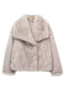 Women's Faux Fur Collar Solid Color Warm Coat For Autumn/Winter - Grey - View 8
