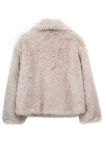 Women's Faux Fur Collar Solid Color Warm Coat For Autumn/Winter - Grey - View 9