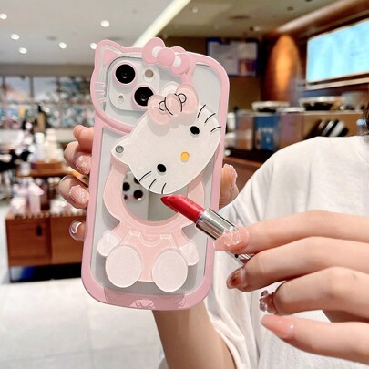 Sanrio Cartoon Cat With Mirror Compatible With Iphone 15 Mobile Phone Case Apple 15promax Advanced Transparent Anti-Fall,Suitable For Sports, Climbing, Outdoor And Camping Waterproof Shockproof Scratch Resistant