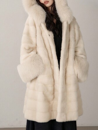 Effen nertsenfleecejack voor dames met capuchon