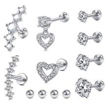 12pcs Stainless Steel Ear Ring Tragus Cartilage Hoop Ear Bone Stud Pack Set Spot Drill Hollow Heart 16G Body Piercing Jewelry Fashion Comfortable To Wear - Ear Bone Studs - View 8