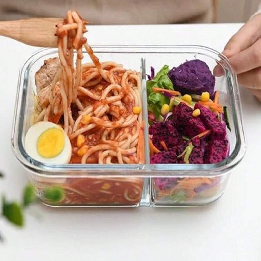 Hermetic Borosilicate Glass Lunch Box With Dividers 1000ML